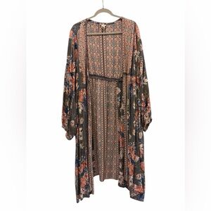 Romantic Gypsy Boho Chic Floral Longline Kimono Cover-up Size 4X Maximalist FLAW